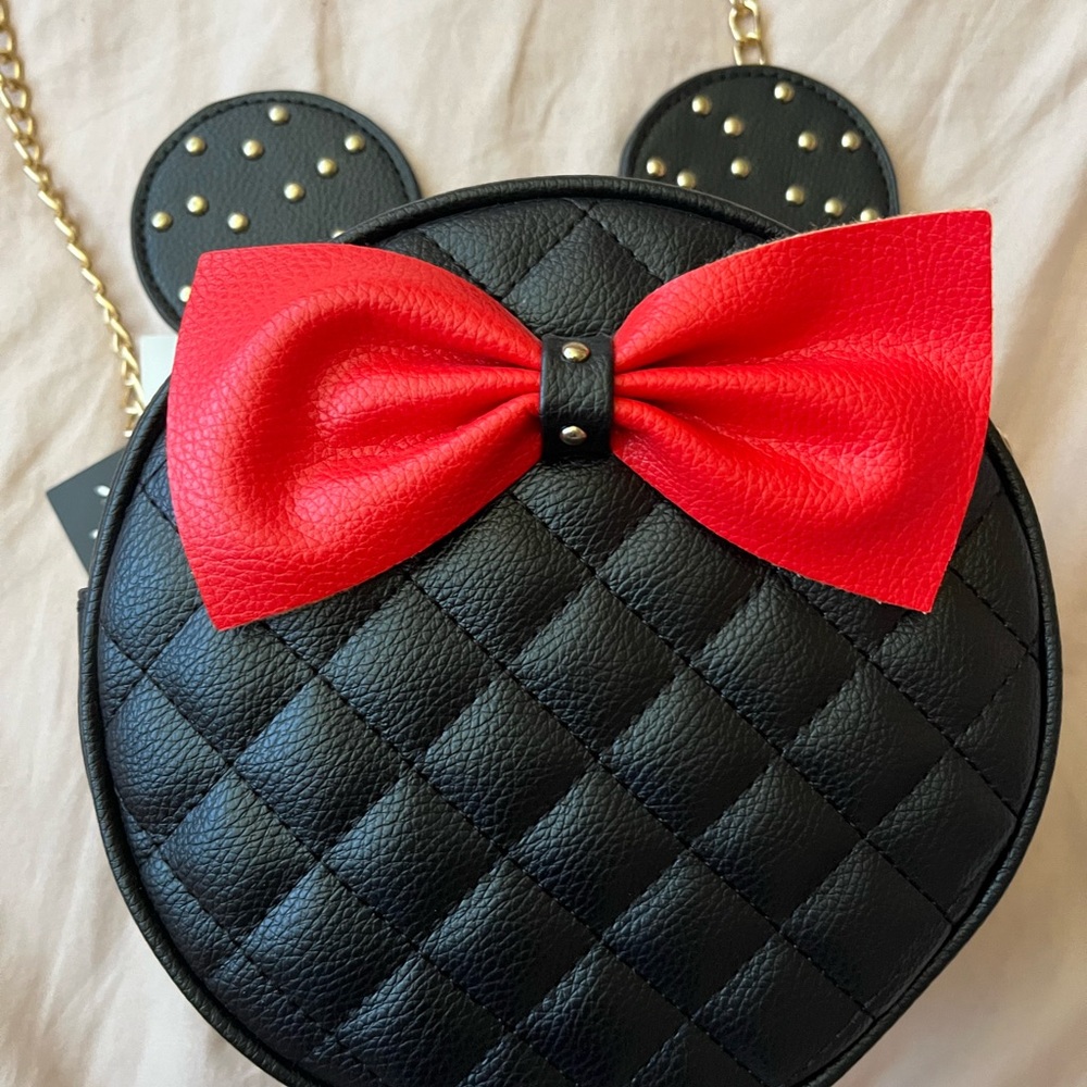 Quilted Black mini mouse Bag with Red Bow